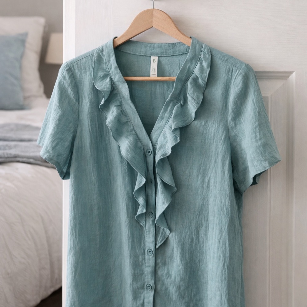 Soft Ruffle Front Button-Down Blouse – Size Large – NWOT